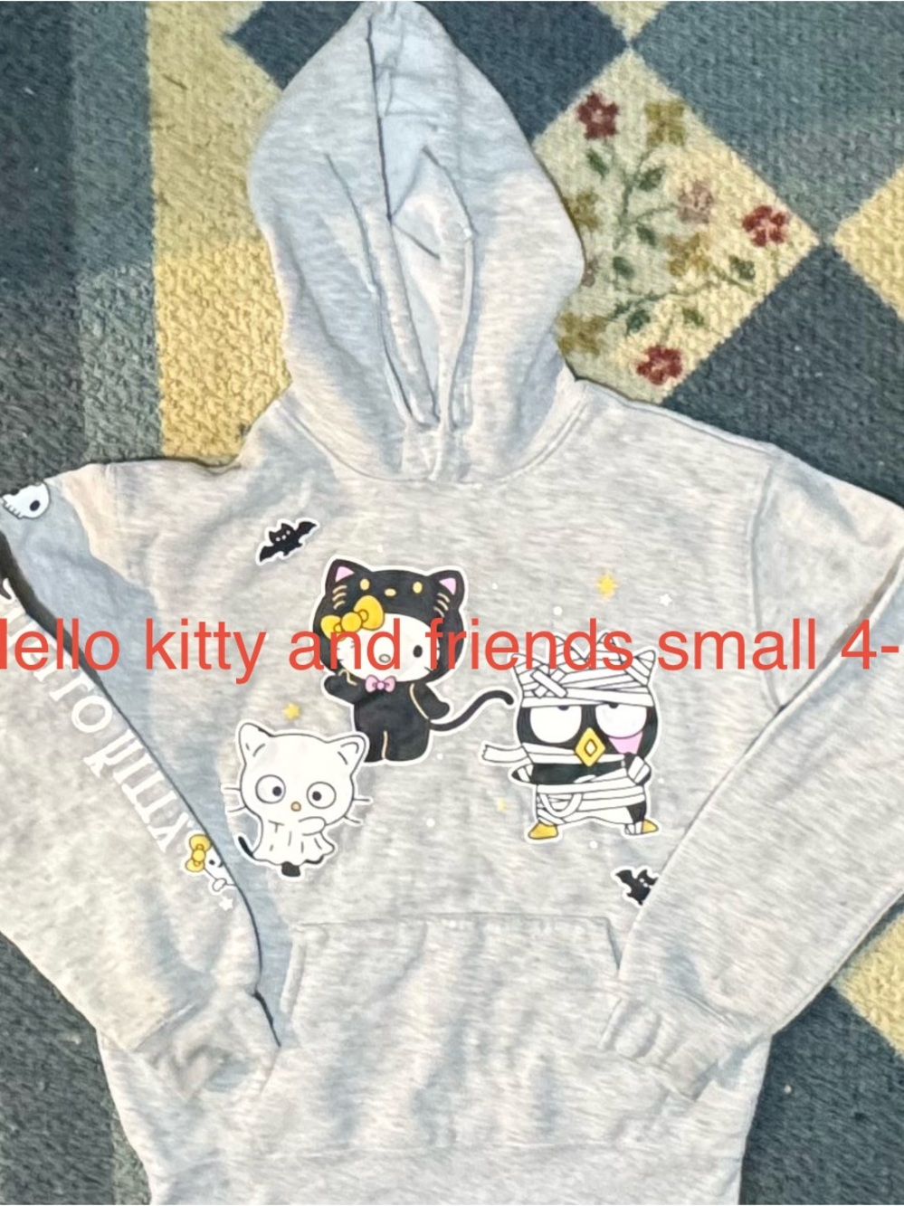 Hello Kitty Gray Hoodie with Colorful Character Prints